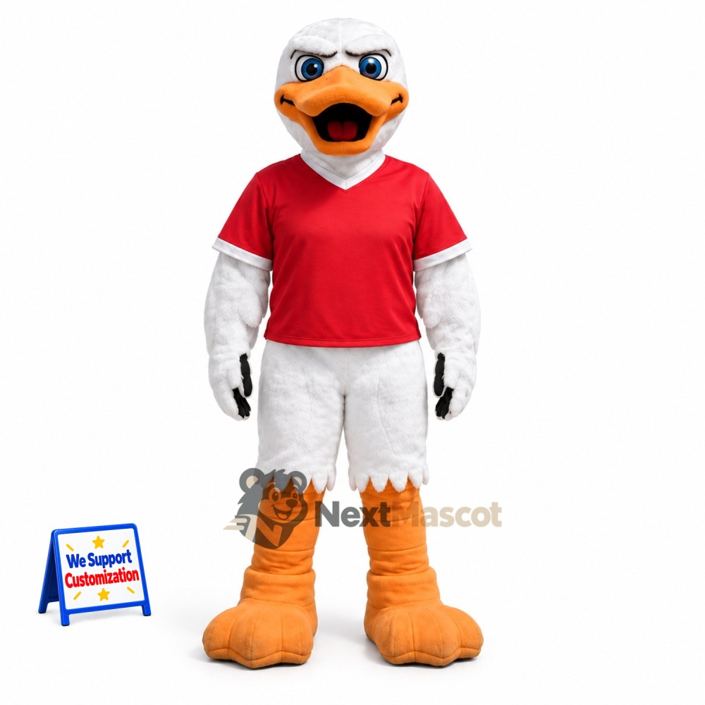 Duck Mascot Costume - White, Red Shirt Duck Mascot Costume - White, Red Shirt