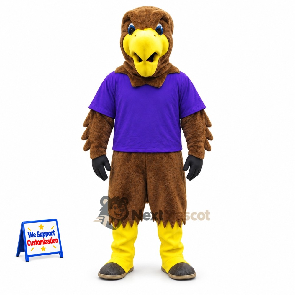 Eagle Mascot Costume - Brown, Purple Shirt Eagle Mascot Costume - Brown, Purple Shirt