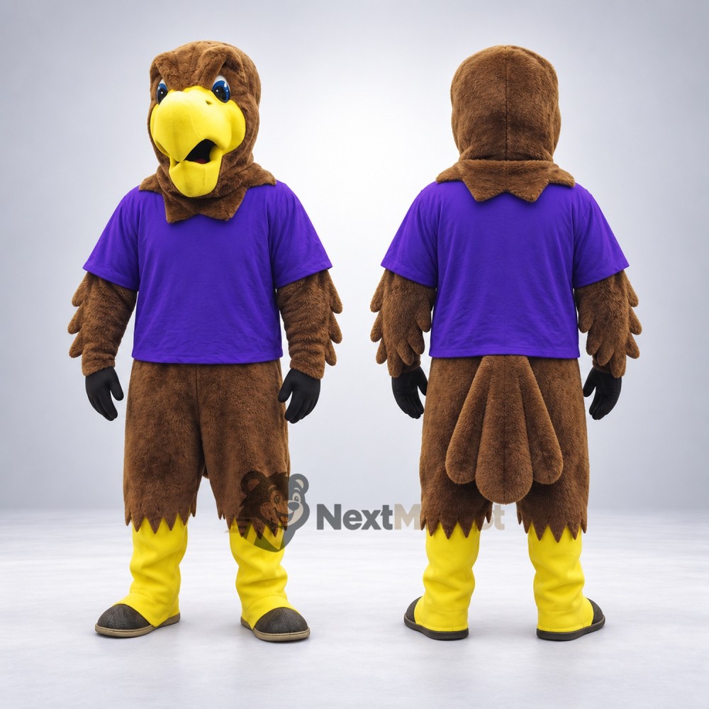 Eagle Mascot Costume - Brown, Purple Shirt Eagle Mascot Costume - Brown, Purple Shirt