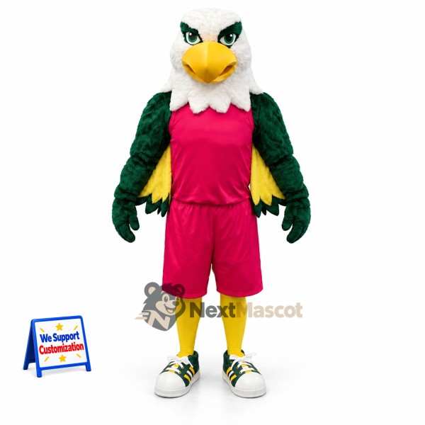 Eagle Mascot Costume - Green, Red Uniform