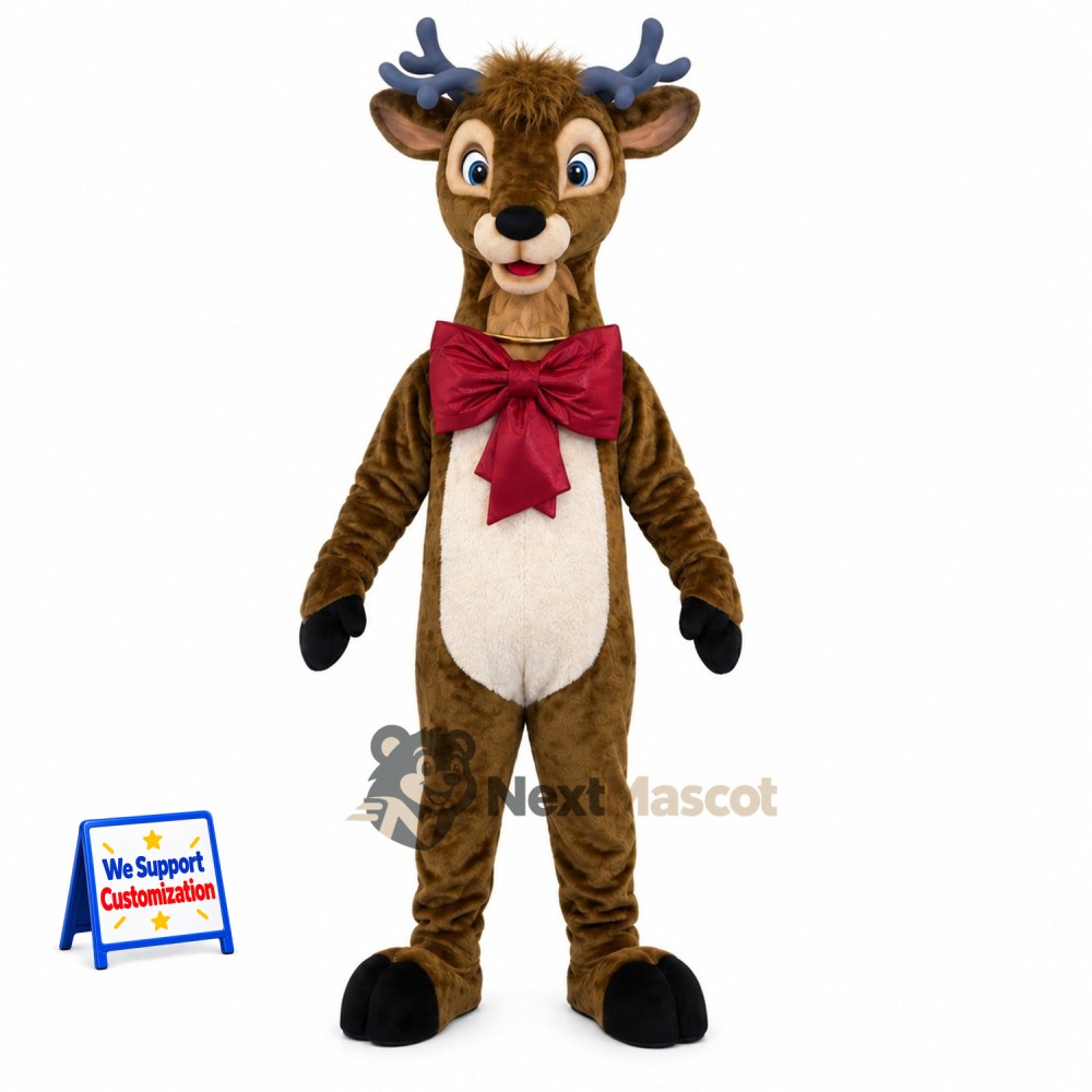 Reindeer Mascot Costume - Red Scarf Reindeer Mascot Costume - Red Scarf