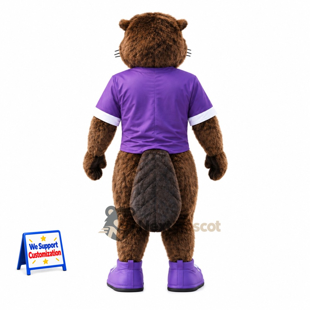 Beaver Mascot Costume - Brown, Purple Shirt Beaver Mascot Costume - Brown, Purple Shirt