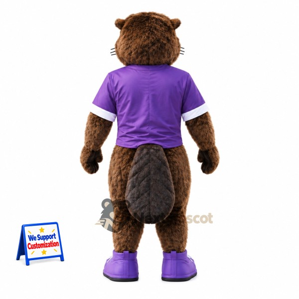 Beaver Mascot Costume - Brown, Purple Shirt Beaver Mascot Costume - Brown, Purple Shirt