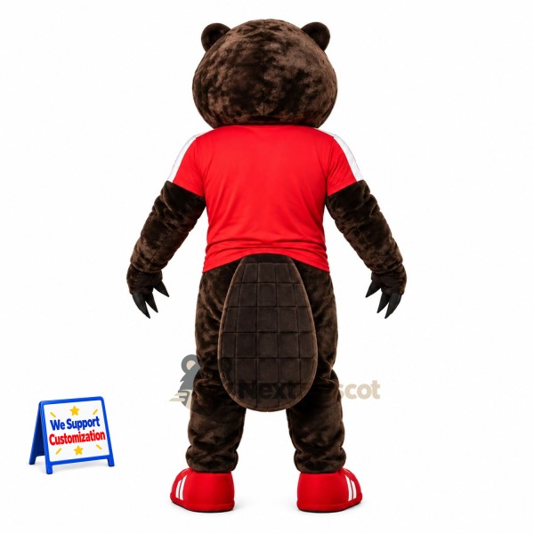 Beaver Mascot Costume - Brown, Red Shirt Beaver Mascot Costume - Brown, Red Shirt
