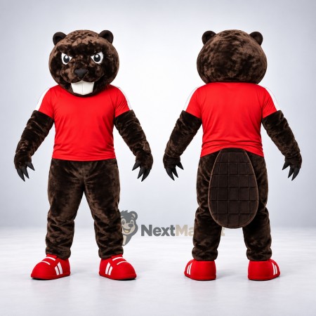 Beaver Mascot Costume - Brown, Red Shirt