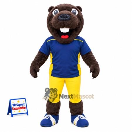 Beaver Mascot Costume - Brown, Blue Shirt Beaver Mascot Costume - Brown, Blue Shirt