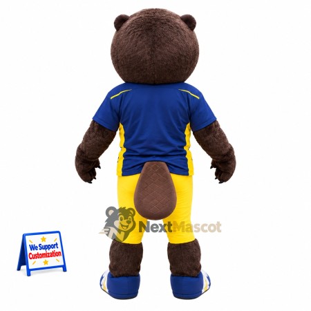 Beaver Mascot Costume - Brown, Blue Shirt Beaver Mascot Costume - Brown, Blue Shirt