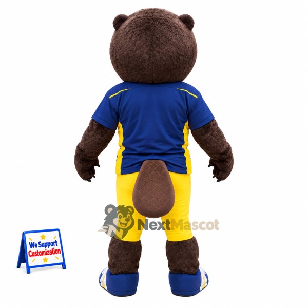 Beaver Mascot Costume - Brown, Blue Shirt Beaver Mascot Costume - Brown, Blue Shirt