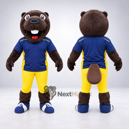 Beaver Mascot Costume - Brown, Blue Shirt Beaver Mascot Costume - Brown, Blue Shirt