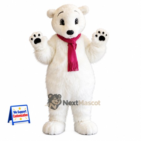 Bear Mascot Costume - White, Pink Scarf Bear Mascot Costume - White, Pink Scarf