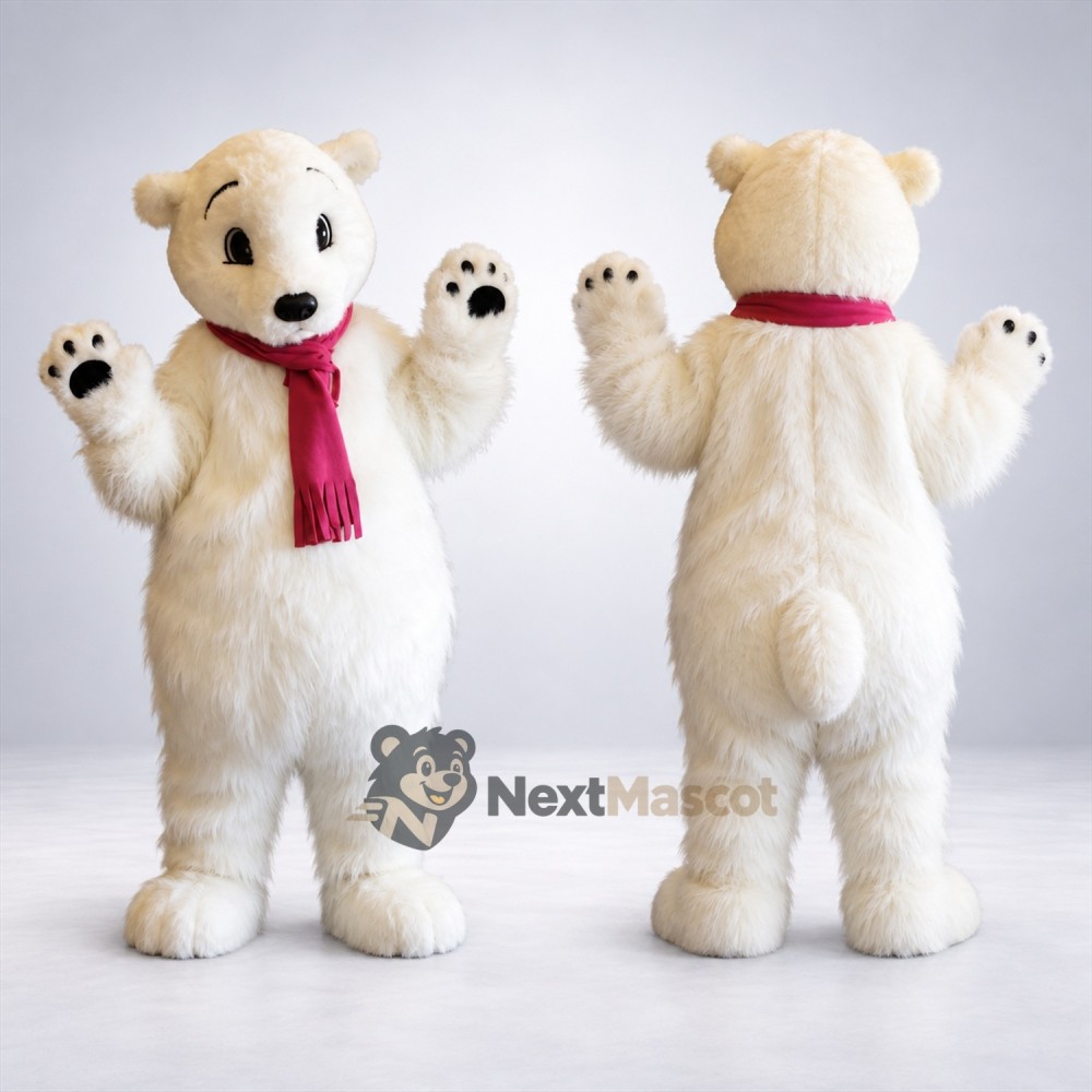 Bear Mascot Costume - White, Pink Scarf Bear Mascot Costume - White, Pink Scarf