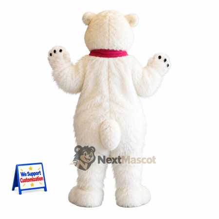 Bear Mascot Costume - White, Pink Scarf Bear Mascot Costume - White, Pink Scarf