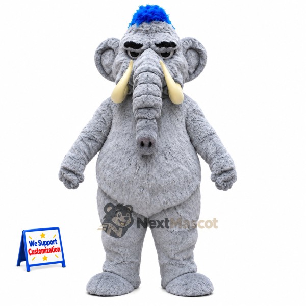 Elephant Mascot Costume - Gray, Blue Hat