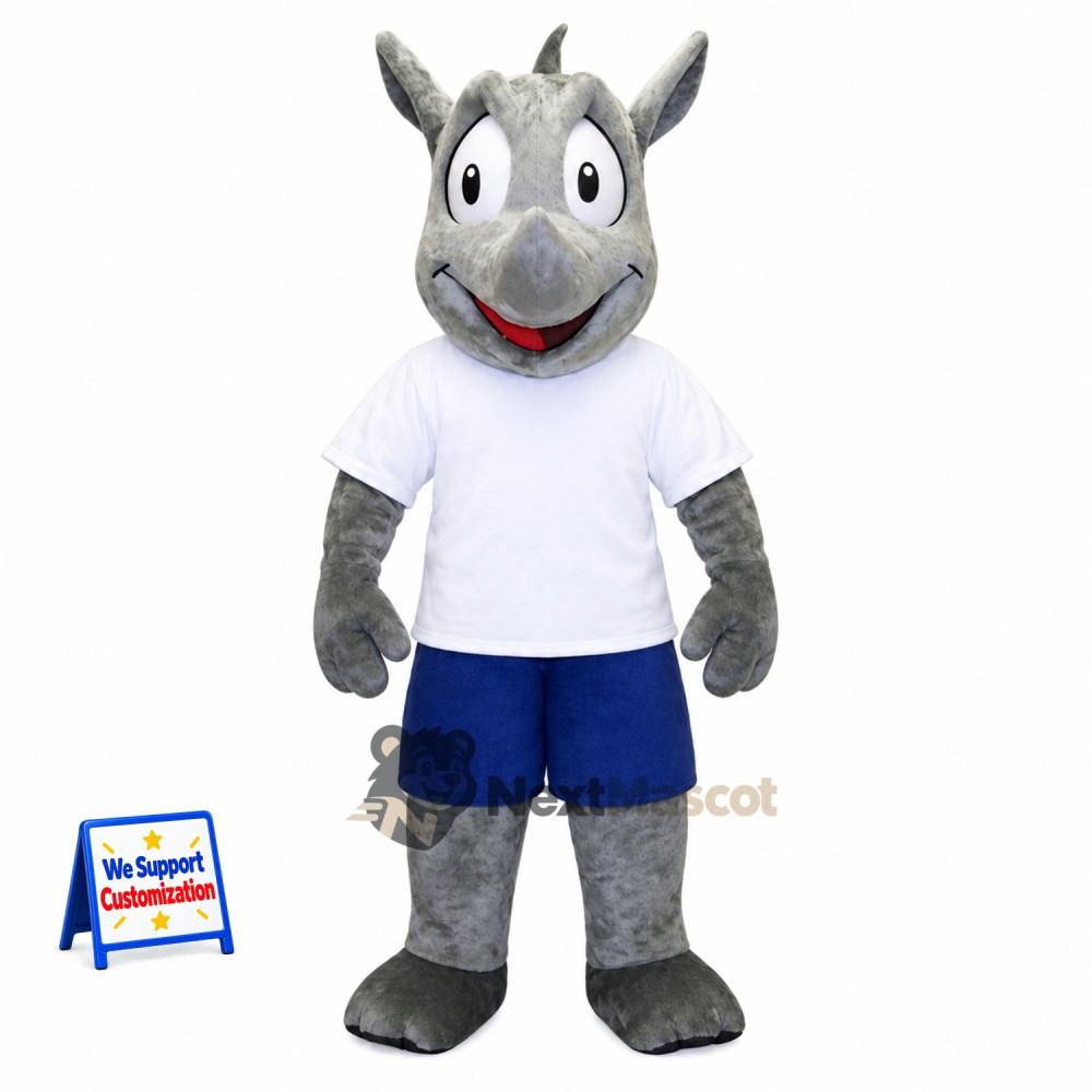 Rhino Mascot Costume - Gray, White Shirt Rhino Mascot Costume - Gray, White Shirt
