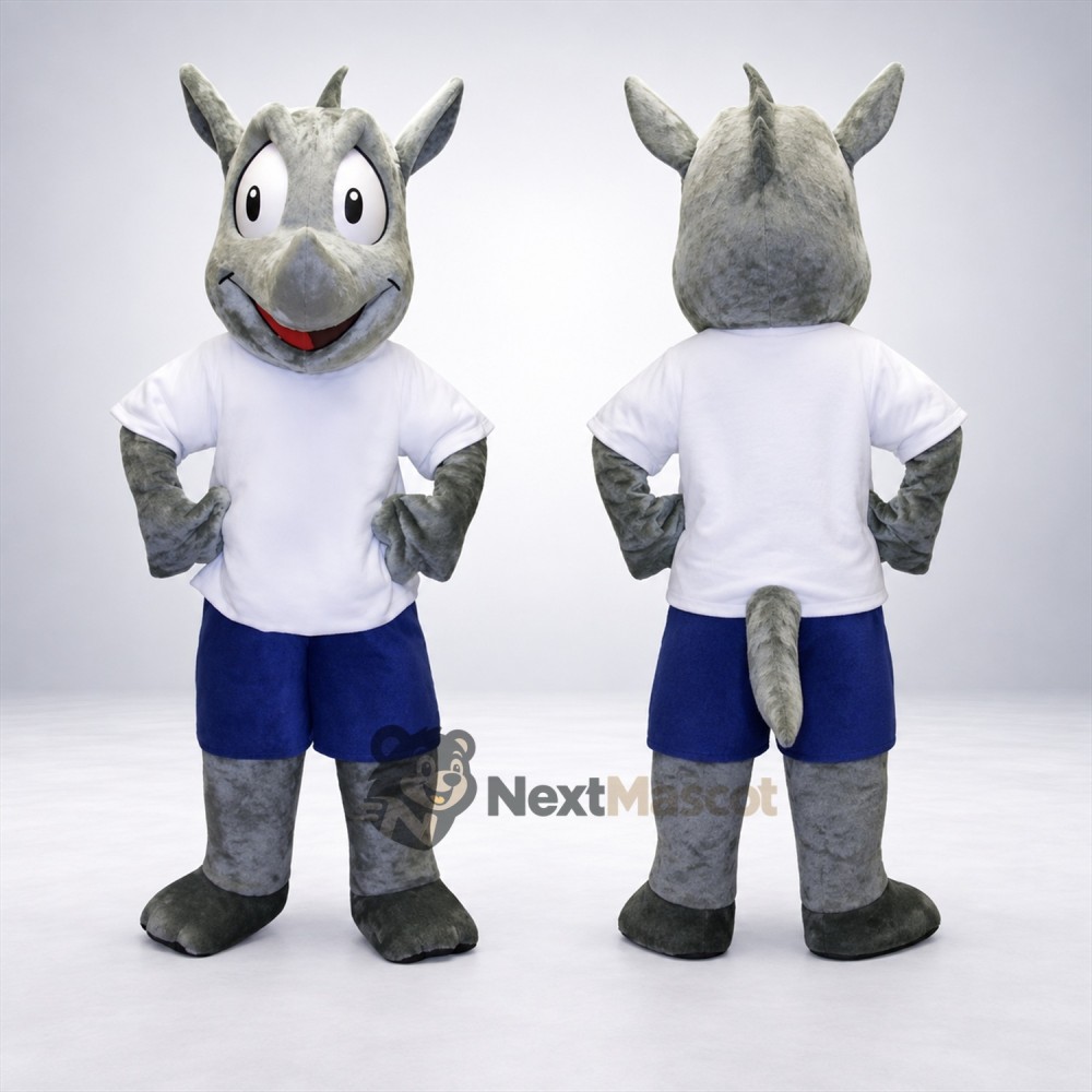 Rhino Mascot Costume - Gray, White Shirt Rhino Mascot Costume - Gray, White Shirt