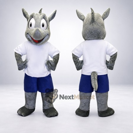 Rhino Mascot Costume - Gray, White Shirt Rhino Mascot Costume - Gray, White Shirt