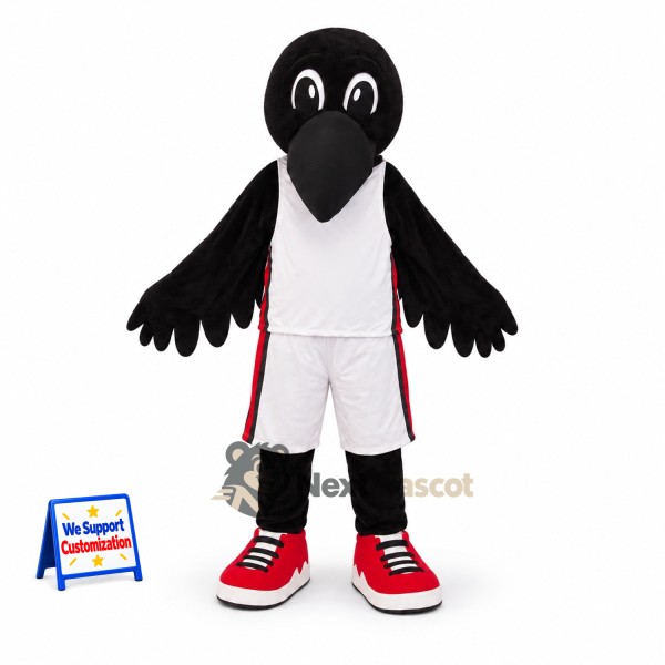 Crow Mascot Costume - Black, White Uniform