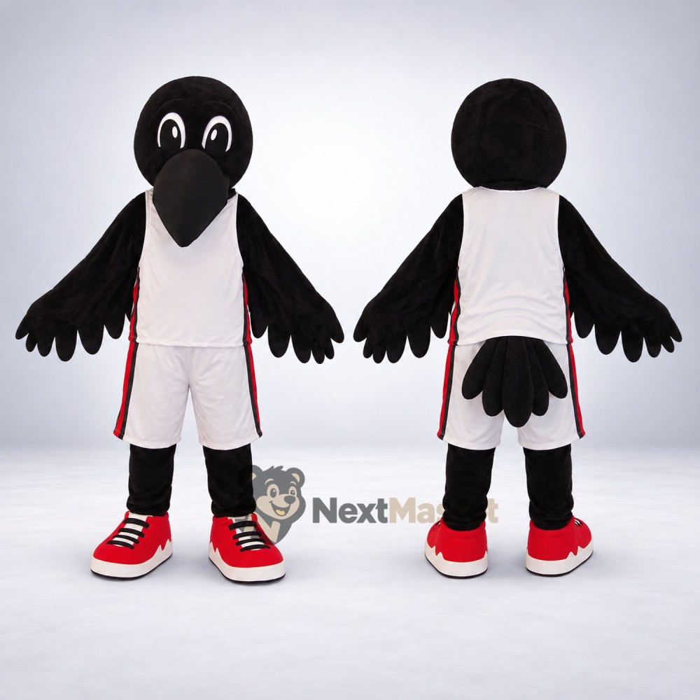 Crow Mascot Costume - Black, White Uniform Crow Mascot Costume - Black, White Uniform