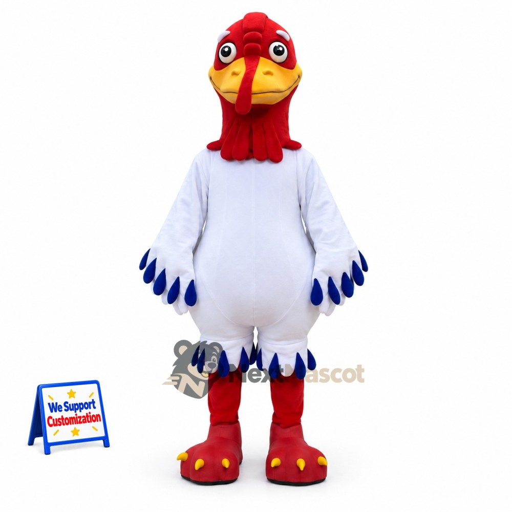 Rooster Mascot Costume - White, Blue Wing Tips Rooster Mascot Costume - White, Blue Wing Tips