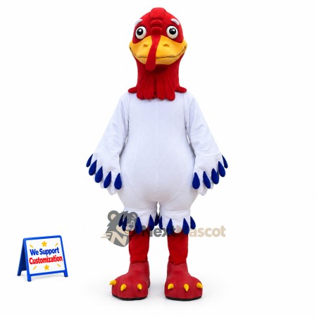 Rooster Mascot Costume - White, Blue Wing Tips Rooster Mascot Costume - White, Blue Wing Tips