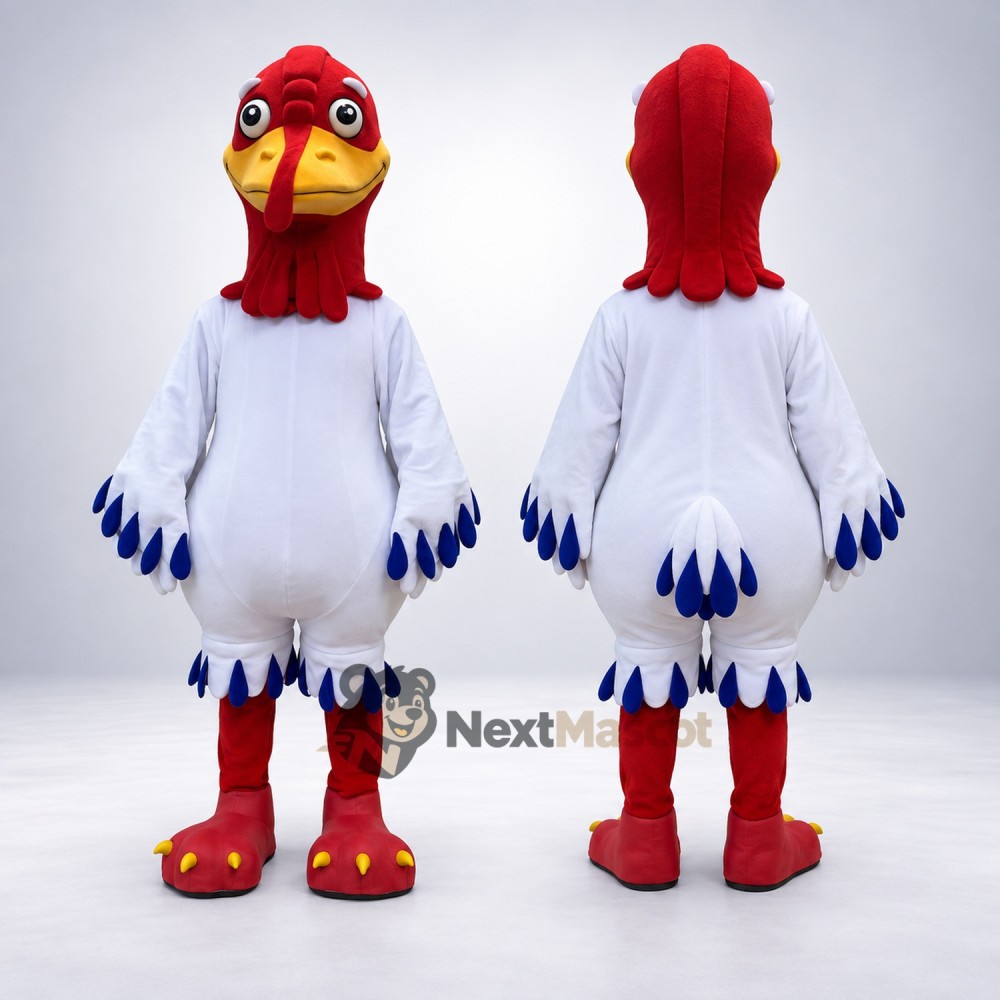 Rooster Mascot Costume - White, Blue Wing Tips Rooster Mascot Costume - White, Blue Wing Tips