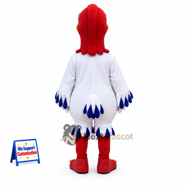 Rooster Mascot Costume - White, Blue Wing Tips Rooster Mascot Costume - White, Blue Wing Tips