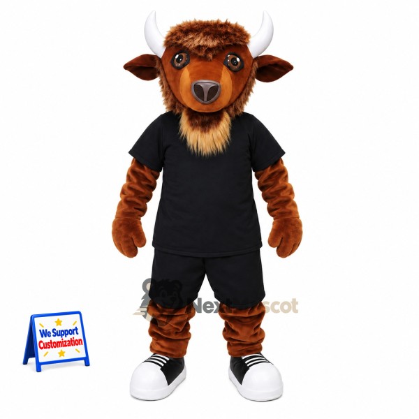 Bull Mascot Costume - Brown, Black Uniform