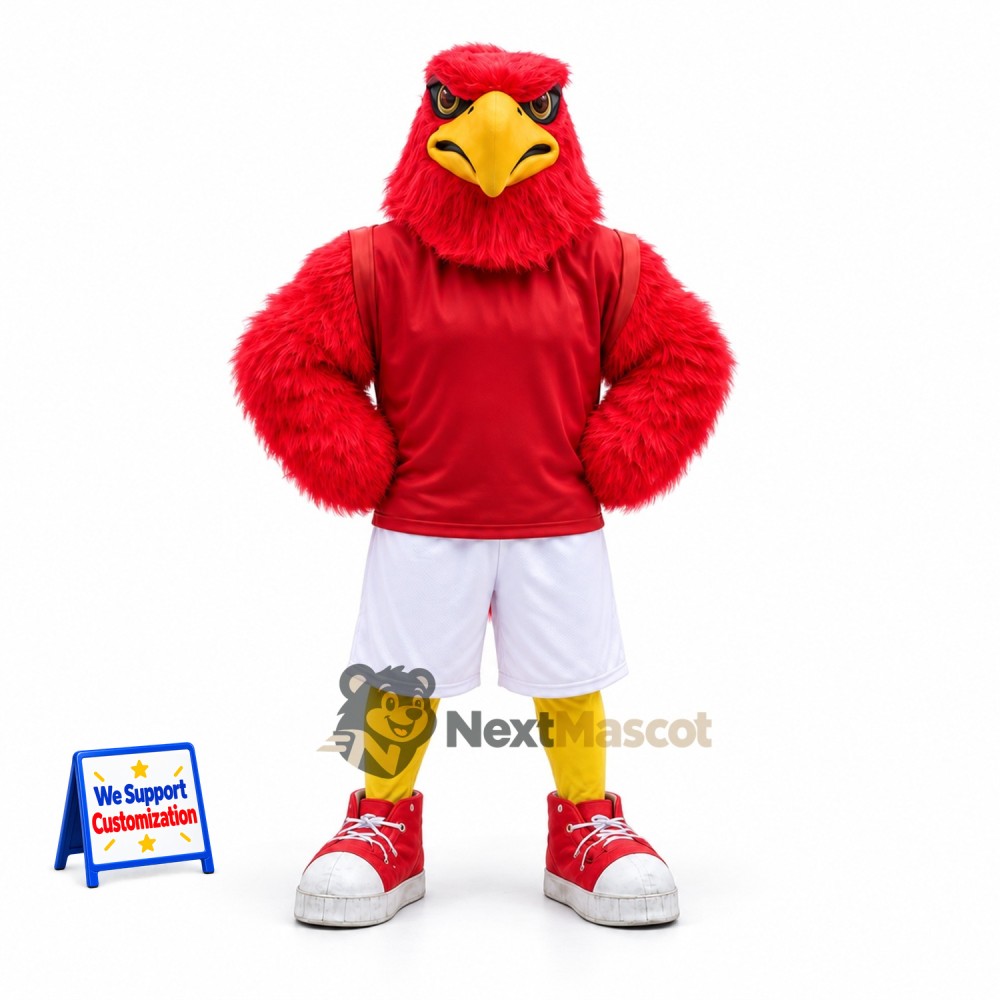 Cardinal Mascot Costume - Red, White Shorts