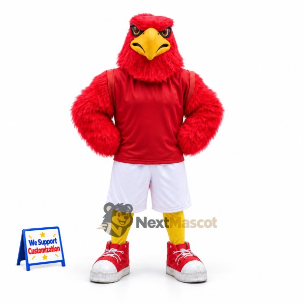 Cardinal Mascot Costume - Red, White Shorts