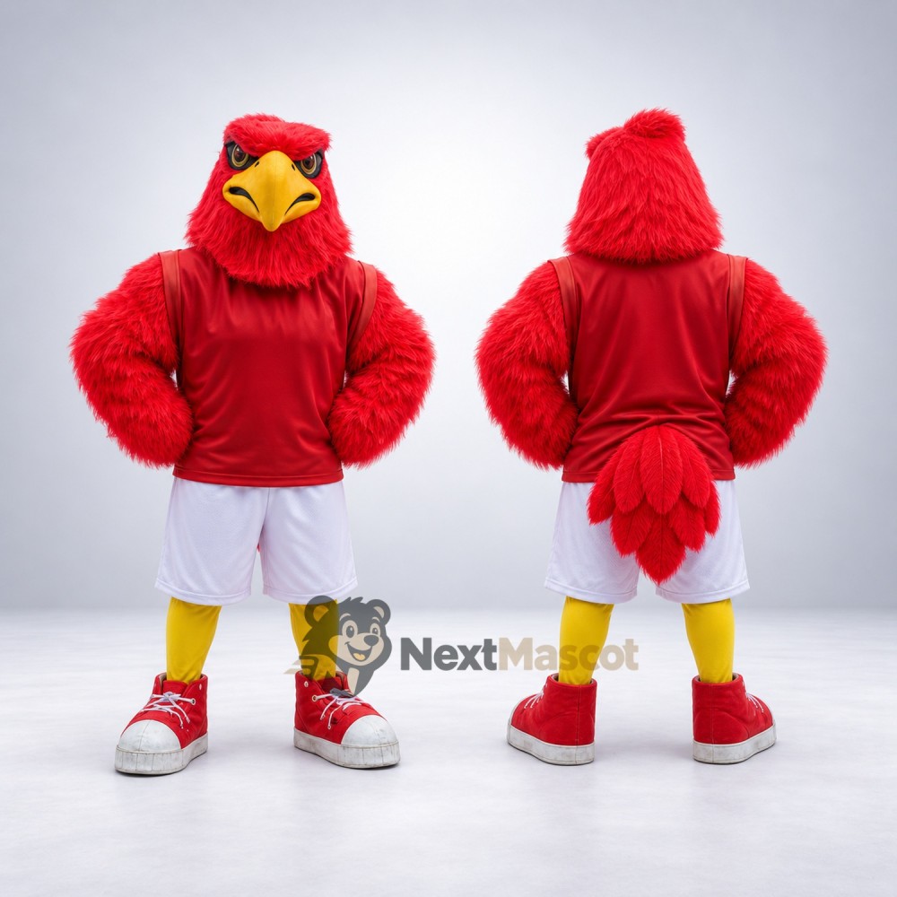 Cardinal Mascot Costume - Red, White Shorts