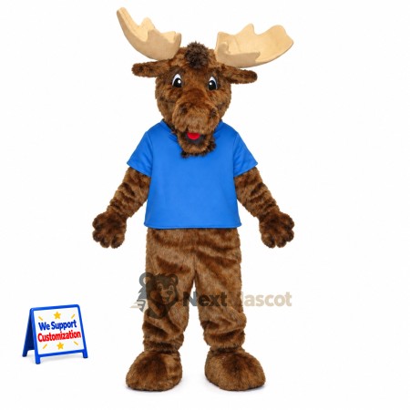 Moose Mascot Costume - Blue Shirt and Brown Pants Moose Mascot Costume - Blue Shirt and Brown Pants