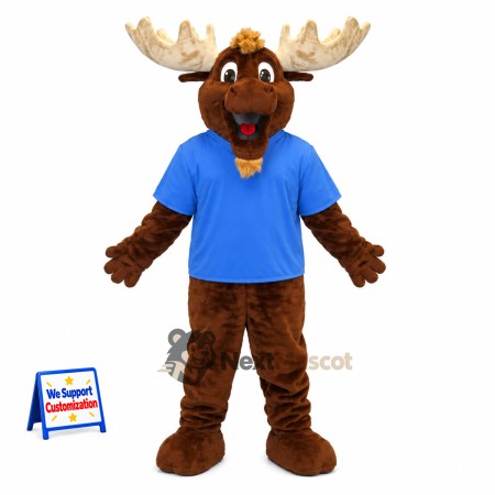 Moose Mascot Costume - Blue Shirt and Brown Shorts Moose Mascot Costume - Blue Shirt and Brown Shorts