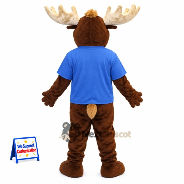 Moose Mascot Costume - Blue Shirt and Brown Shorts Moose Mascot Costume - Blue Shirt and Brown Shorts