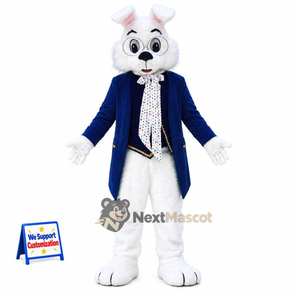 Rabbit Mascot Costume - White, Blue Coat