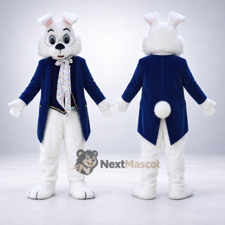 Rabbit Mascot Costume - White, Blue Coat