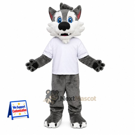Wolf Mascot Costume - Gray, White Shirt Wolf Mascot Costume - Gray, White Shirt