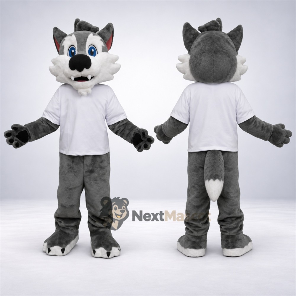 Wolf Mascot Costume - Gray, White Shirt Wolf Mascot Costume - Gray, White Shirt