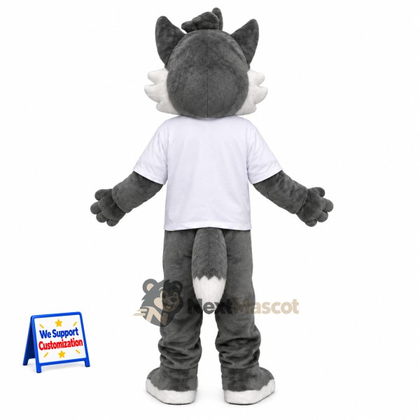 Wolf Mascot Costume - Gray, White Shirt