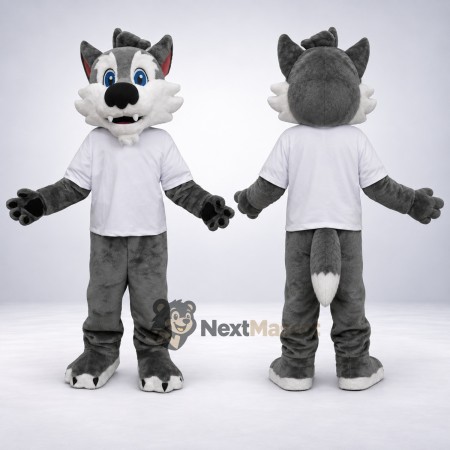 Wolf Mascot Costume - Gray, White Shirt Wolf Mascot Costume - Gray, White Shirt