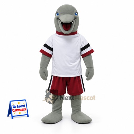 Dolphin Mascot Costume - Gray, White Shirt and Red Shorts Dolphin Mascot Costume - Gray, White Shirt and Red Shorts