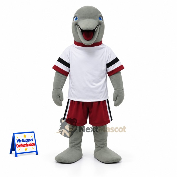 Dolphin Mascot Costume - Gray, White Shirt and Red Shorts