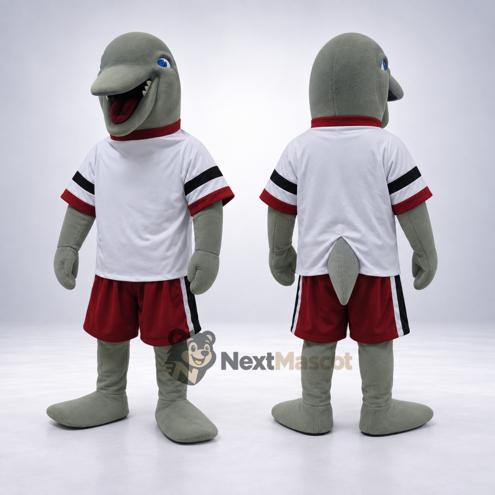 Dolphin Mascot Costume - Gray, White Shirt and Red Shorts Dolphin Mascot Costume - Gray, White Shirt and Red Shorts