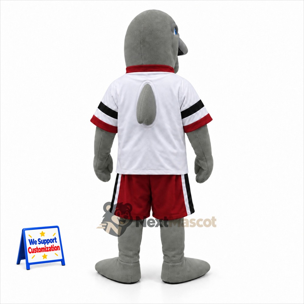 Dolphin Mascot Costume - Gray, White Shirt and Red Shorts Dolphin Mascot Costume - Gray, White Shirt and Red Shorts