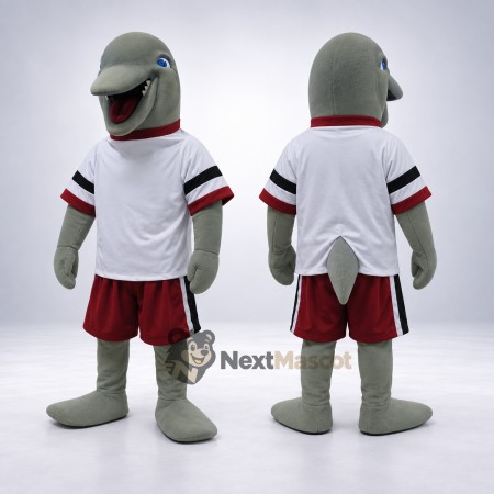 Dolphin Mascot Costume - Gray, White Shirt and Red Shorts Dolphin Mascot Costume - Gray, White Shirt and Red Shorts