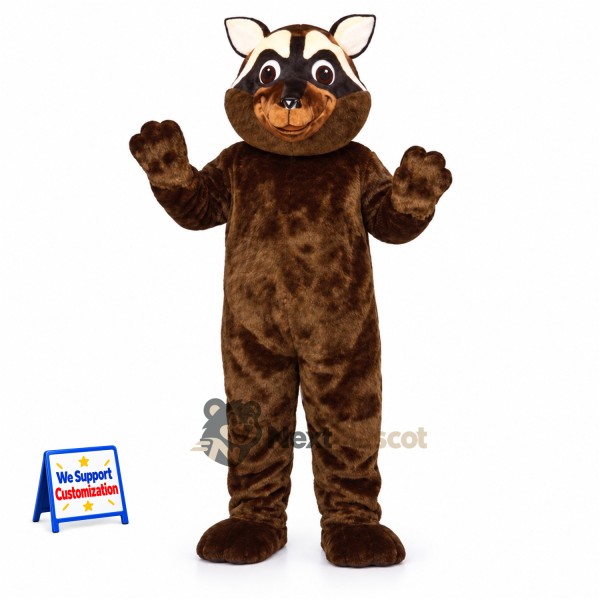 Raccoon Mascot Costume - Brown, White Facial Stripes