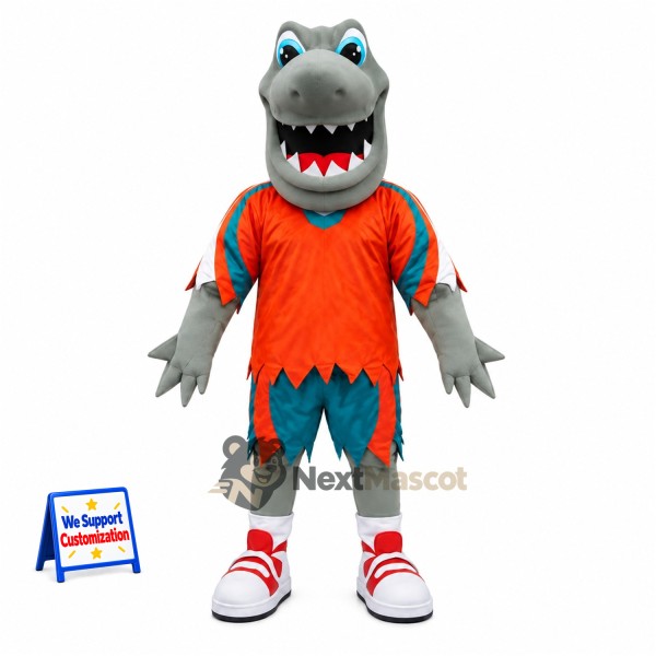 Shark Mascot Costume - Gray, Orange Shirt