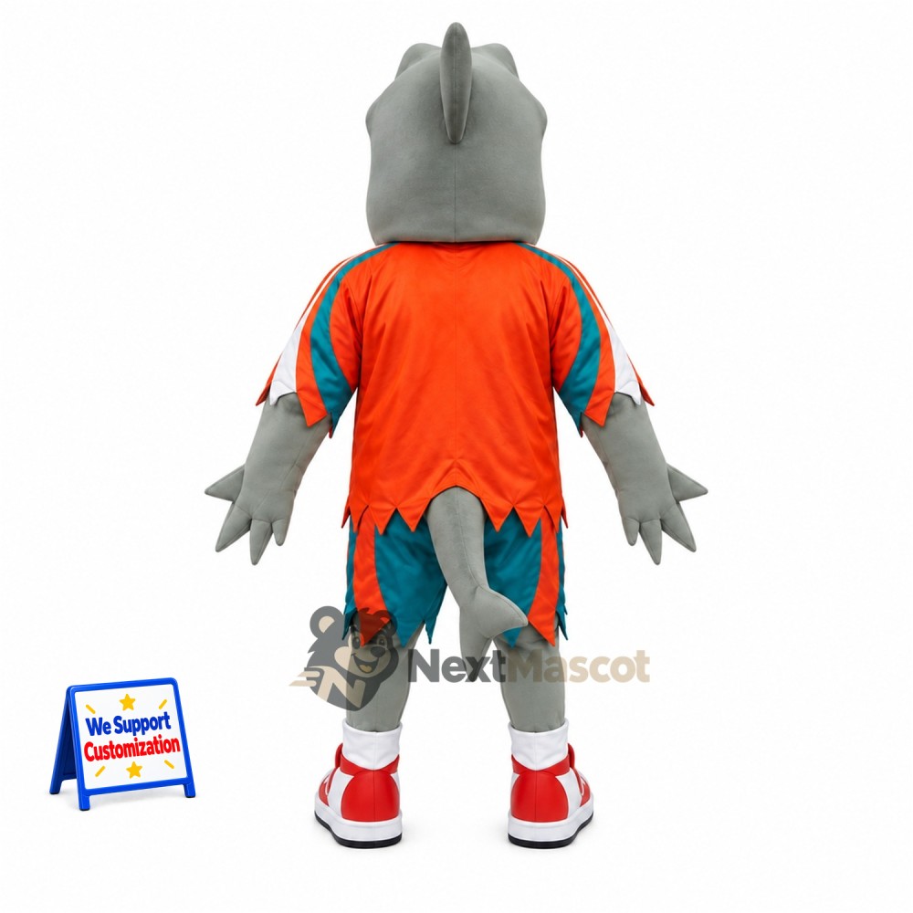 Shark Mascot Costume - Gray, Orange Shirt Shark Mascot Costume - Gray, Orange Shirt