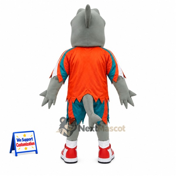 Shark Mascot Costume - Gray, Orange Shirt