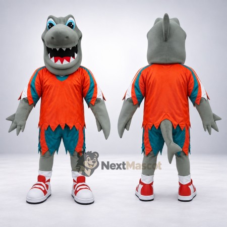 Shark Mascot Costume - Gray, Orange Shirt Shark Mascot Costume - Gray, Orange Shirt