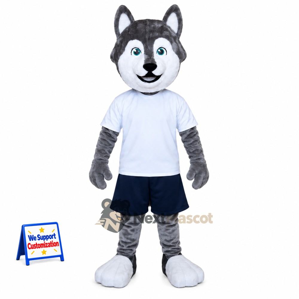 Husky Mascot Costume - Gray, White Shirt Husky Mascot Costume - Gray, White Shirt
